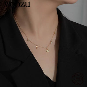 925 Sterling Silver Key Lock Pendant Necklace with Zircon for Women