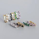 925 Silver Square Crystal Hoop Earrings Boho Rock Jewelry