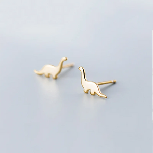 925 Silver Golden Dinosaur Stud Earrings Women Teen Jewelry Gift