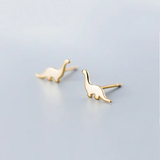 925 Silver Golden Dinosaur Stud Earrings Women Teen Jewelry Gift