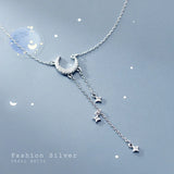 925 Silver Moon Star Pendant Necklace Zircon Chain Women Wedding Jewelry Gift
