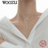 925 Silver Moon Star Pendant Necklace Zircon Chain Women Wedding Jewelry Gift