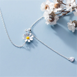925 Sterling Silver Daisy Link Chain Clavicle Necklace for Women