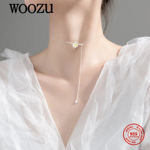 925 Sterling Silver Daisy Link Chain Clavicle Necklace for Women