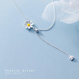 925 Sterling Silver Daisy Link Chain Clavicle Necklace for Women