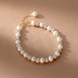 925 Silver Natural Pearl Zircon Chain Bracelet Wedding Jewelry