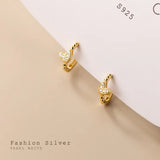 925 Silver Sweet Love Heart Zircon Hoop Earrings Wedding Jewelry Gift
