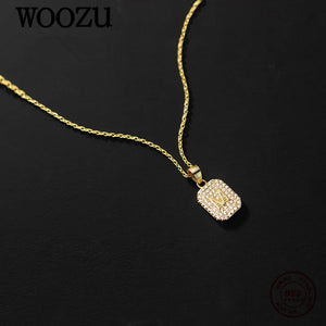 925 Silver M Initial Pave Zircon Link Chain Pendant Necklace 18K Jewelry Gift