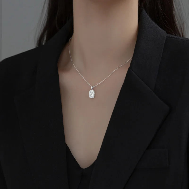925 Silver M Initial Pave Zircon Link Chain Pendant Necklace 18K Jewelry Gift