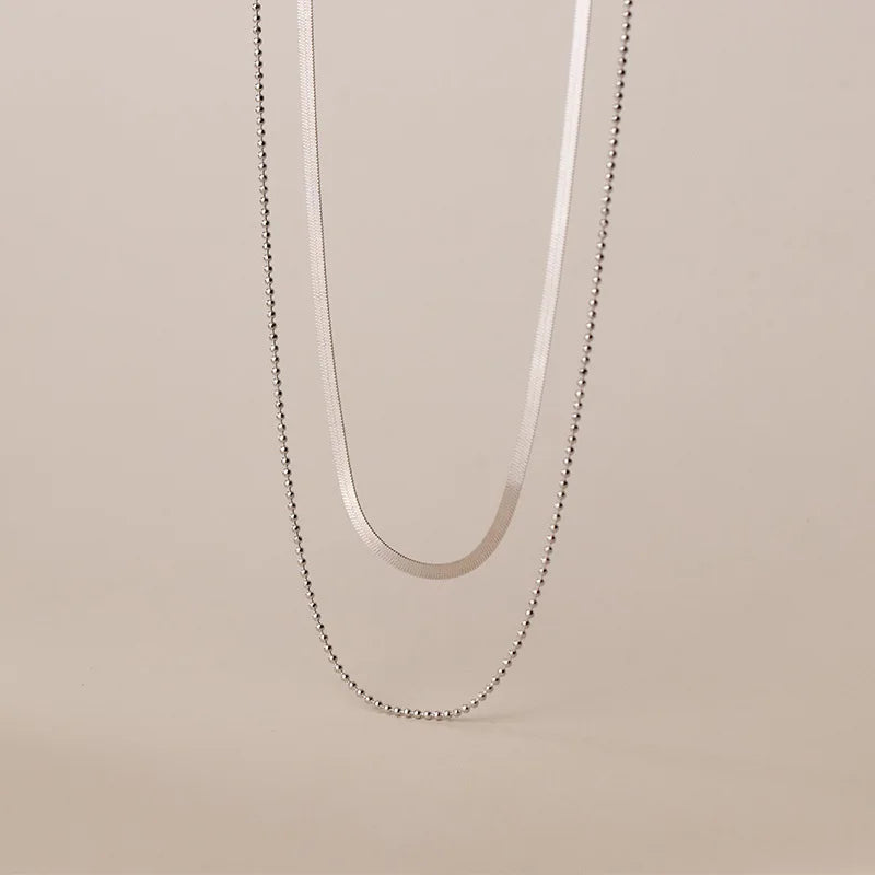 925 Silver Double Snake Bone Beads Clavicle Necklace for Women