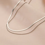 925 Silver Double Snake Bone Beads Clavicle Necklace for Women