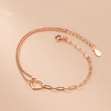 925 Sterling Silver Hollow Love Heart Bracelet for Women