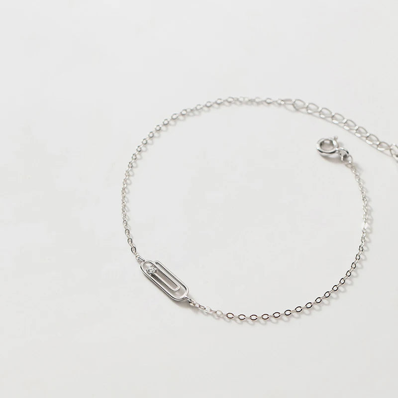 925 Silver Minimalist Paperclip Bracelet for Women - Party Jewelry