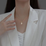 925 Silver Punk Lock Zircon Pendant Necklace Women Party Jewelry