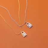 925 Silver Punk Lock Zircon Pendant Necklace Women Party Jewelry