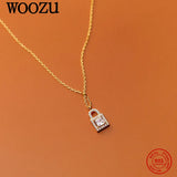 925 Silver Punk Lock Zircon Pendant Necklace Women Party Jewelry