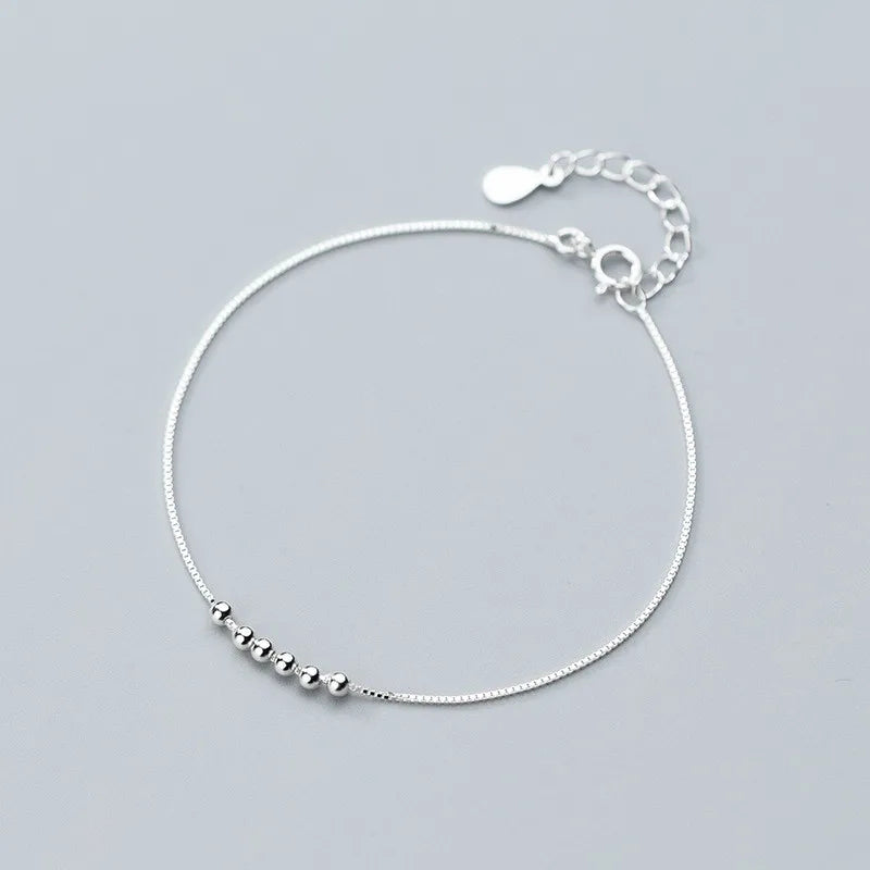 925 Sterling Silver Beads Chain Bracelet For Women