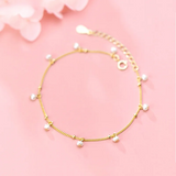 925 Silver Baroque Pearl Chain Charm Bracelet Punk Hip Hop Jewelry