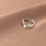 925 Silver Double Pearl Zircon Finger Ring Women Wedding Jewelry