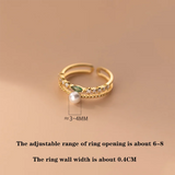 925 Silver Double Pearl Zircon Finger Ring Women Wedding Jewelry