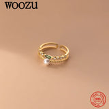 925 Silver Double Pearl Zircon Finger Ring Women Wedding Jewelry