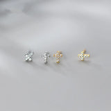 925 Sterling Silver Cross Zircon Stud Earrings for Women