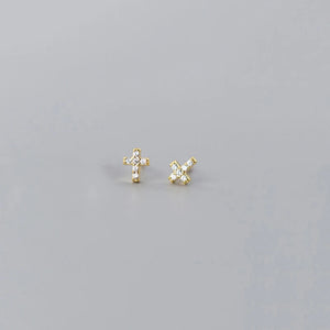 925 Sterling Silver Cross Zircon Stud Earrings for Women
