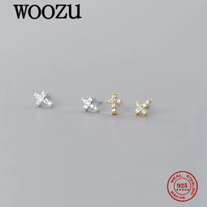 925 Sterling Silver Cross Zircon Stud Earrings for Women