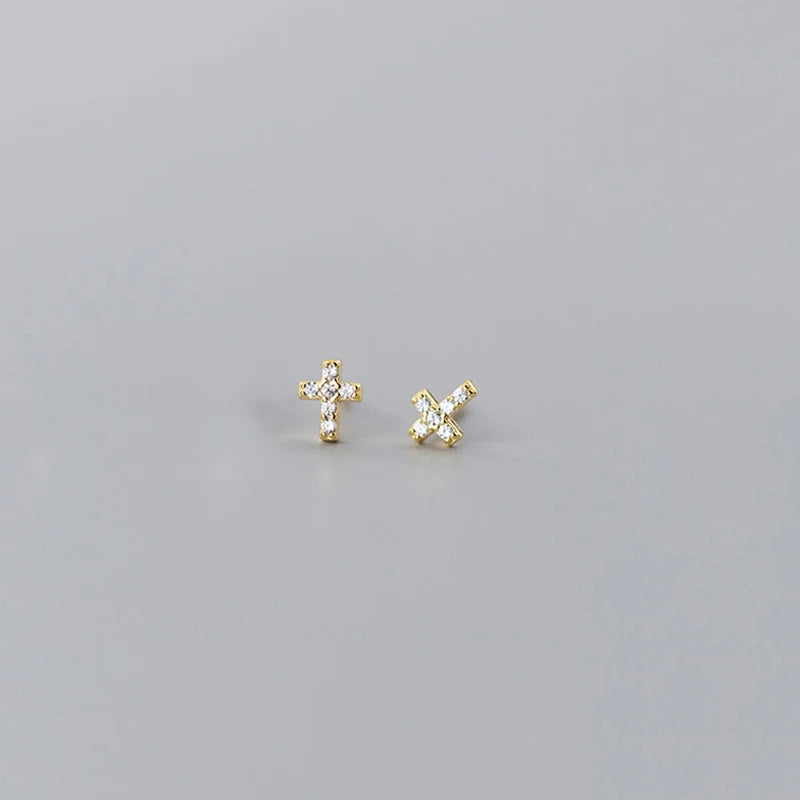925 Sterling Silver Cross Zircon Stud Earrings for Women