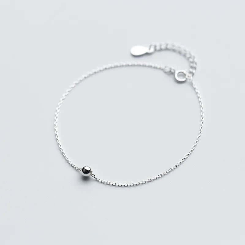 925 Silver Round Bead Chain Bracelet for Women