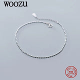 925 Silver Square Link Chain Anklet for Women Girls Foot Jewelry