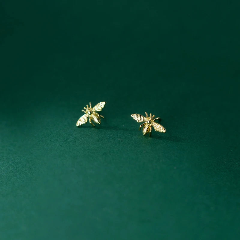 925 Silver Bee Stud Earrings Wedding Punk Student Insect Jewelry