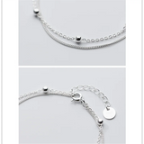 925 Silver Double Bead Chain Bracelet Women Jewelry Gift