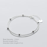 925 Silver Double Bead Chain Bracelet Women Jewelry Gift