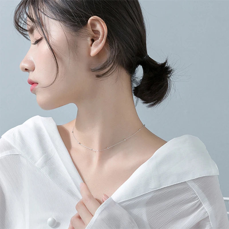 925 Silver Minimalist Beads Choker Necklace for Women