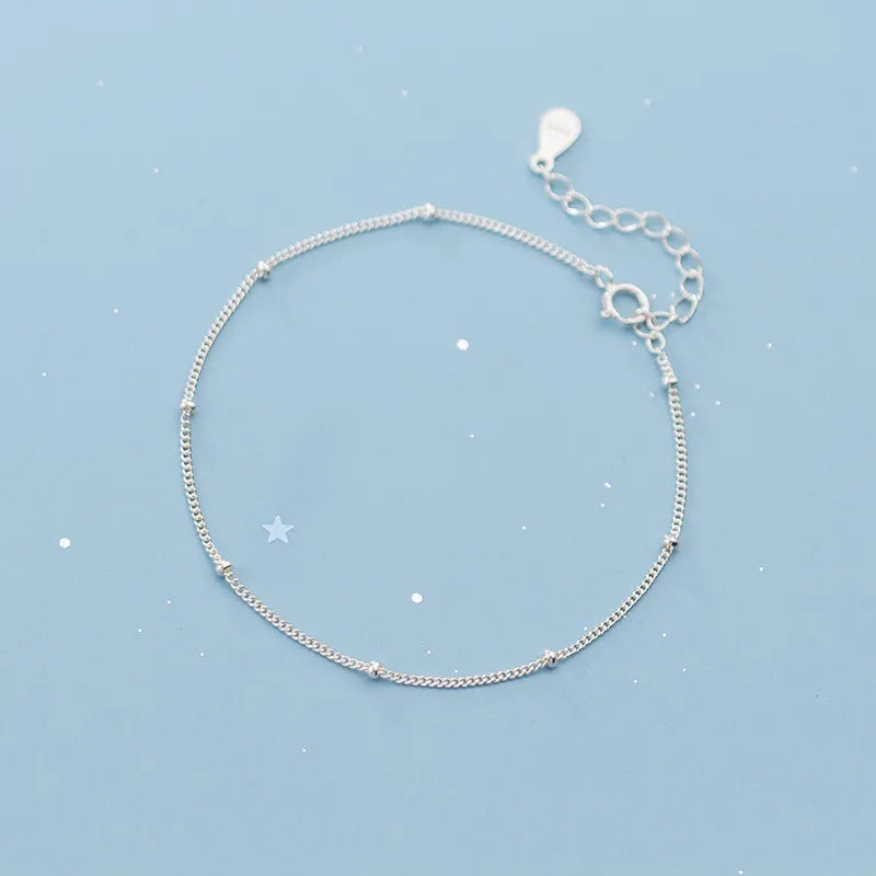 925 Silver Minimalist Beads Chain Bracelet Women Party Jewelry Gift