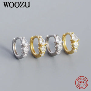 Zircon Hoop Earrings, 925 Silver