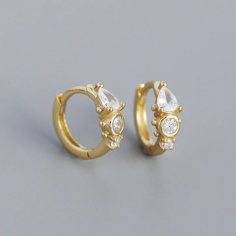 Zircon Hoop Earrings, 925 Silver