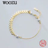 925 Silver Wheat Ear Leaf Pearl Bracelet Charming Wedding Jewelry Gift