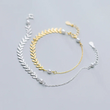 925 Silver Wheat Ear Leaf Pearl Bracelet Charming Wedding Jewelry Gift
