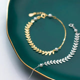 925 Silver Wheat Ear Leaf Pearl Bracelet Charming Wedding Jewelry Gift