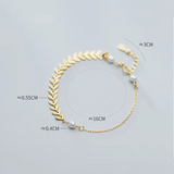 925 Silver Wheat Ear Leaf Pearl Bracelet Charming Wedding Jewelry Gift