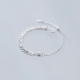 925 Silver Wheat Ear Leaf Pearl Bracelet Charming Wedding Jewelry Gift