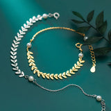 925 Silver Wheat Ear Leaf Pearl Bracelet Charming Wedding Jewelry Gift