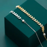 925 Silver Wheat Ear Leaf Pearl Bracelet Charming Wedding Jewelry Gift