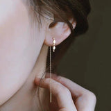 925 Silver Plated Geometric Zircon Long Ear Line for Women