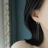 925 Silver Plated Geometric Zircon Long Ear Line for Women