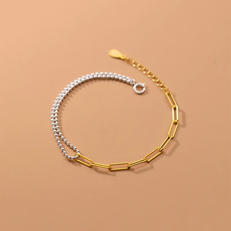 925 Sterling Silver Punk Double Beads Link Chain Bracelets for Women
