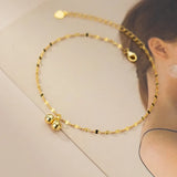 925 Sterling Silver Punk Golden Ball Chain Anklet for Women