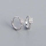 925 Silver Punk Crystal Hoop Earrings Unisex Jewelry